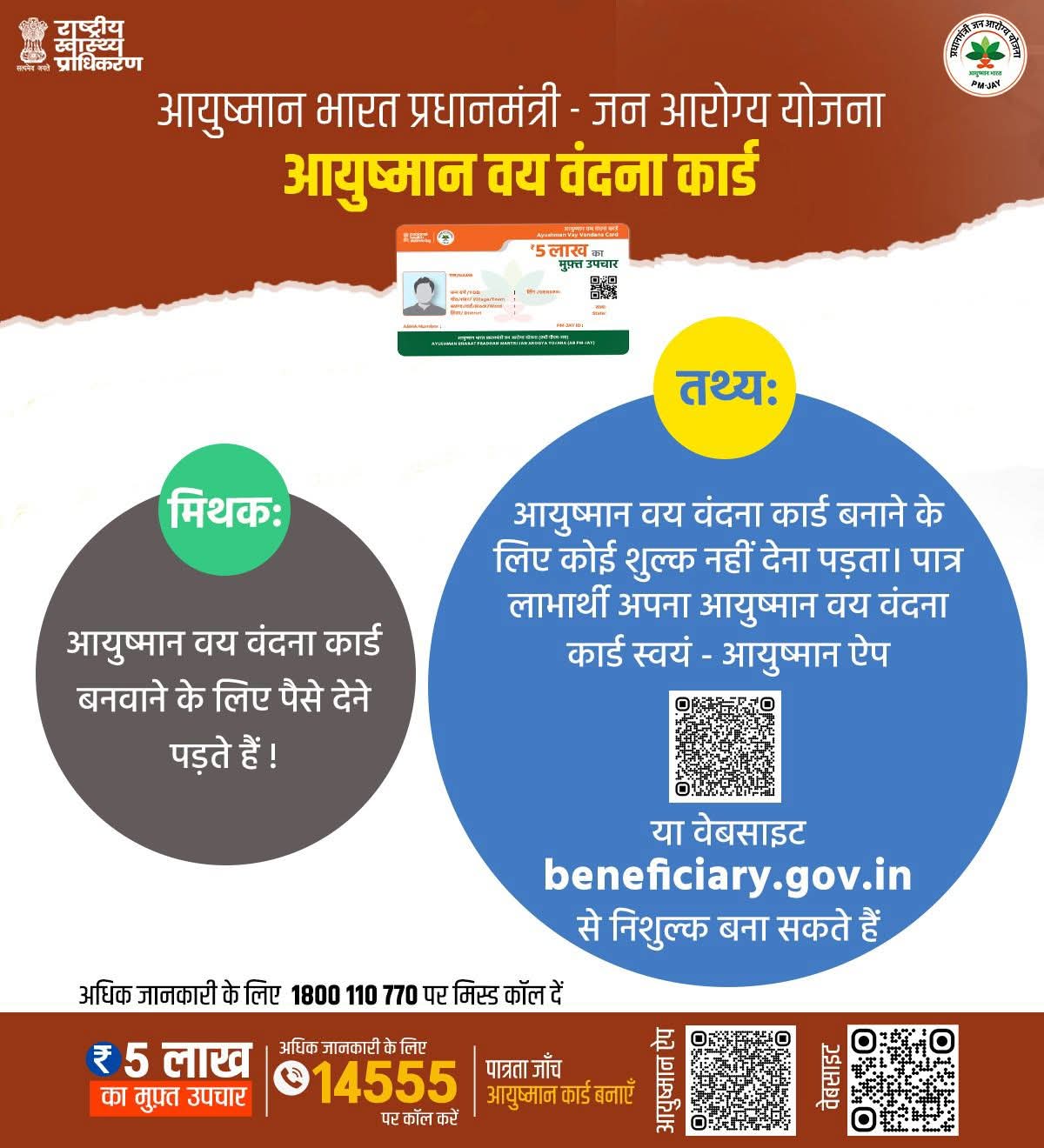 70 वर्ष से अधिक आयु के वरिष्ठ नागरिकों के लिए आयुष्मान आयु वंदना कार्ड मुफ्त